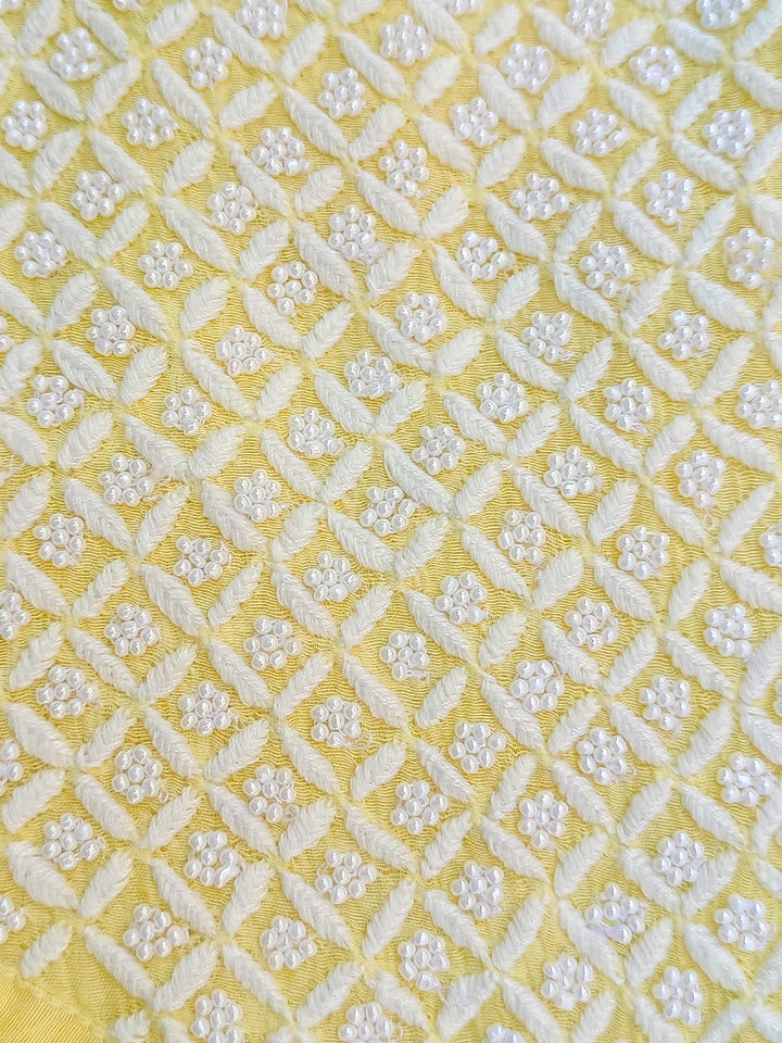Women Hand Embroidered Chanderi Chikankari Dress Material PCSCA85201FS-YELLOW