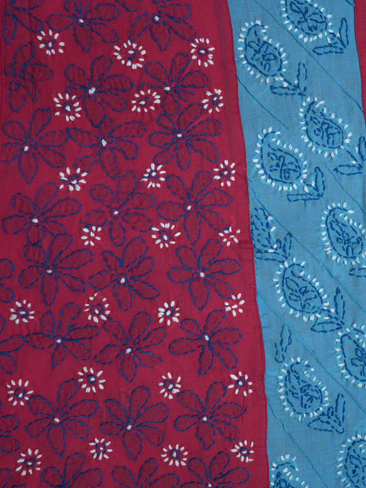 women hand embroidered chikankari cotton dressmaterial PC4120-RED29
