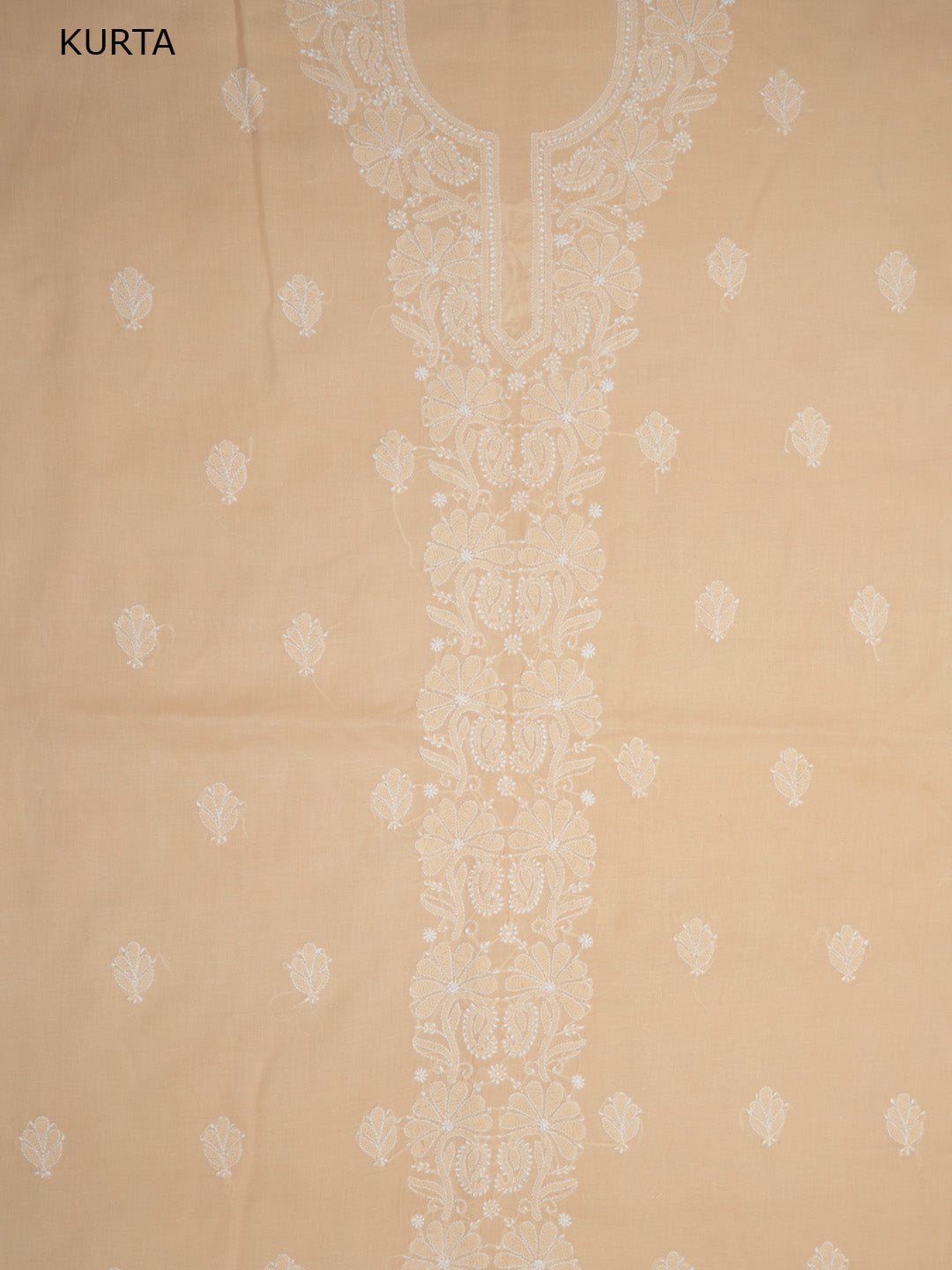 Women Hand Embroidered Cotton Chikankari Dress MaterialPCSCU00104FS-APRICOTPEACH