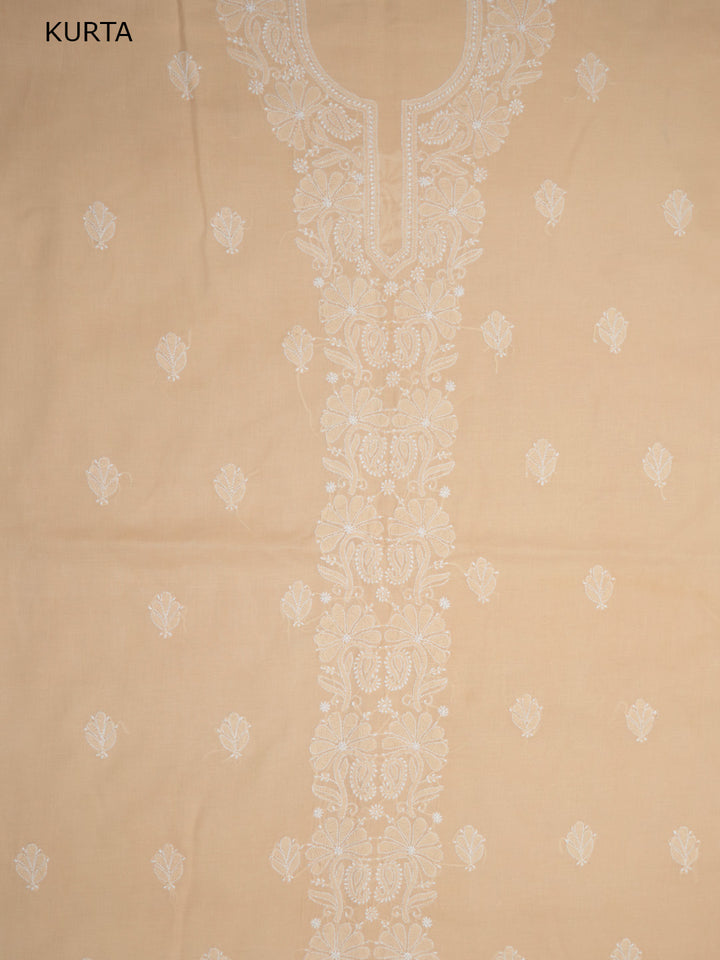 Women Hand Embroidered Cotton Chikankari Dress MaterialPCSCU00104FS-APRICOTPEACH
