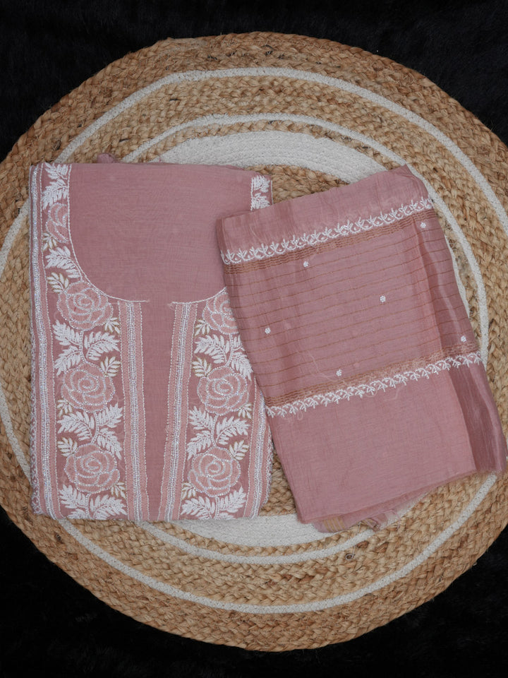 Women Hand Embroidered Chanderi Chikankari Dress Material PCSCA85205FS-PEACH