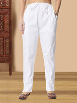 White Chikankari Cotton Straight Pants