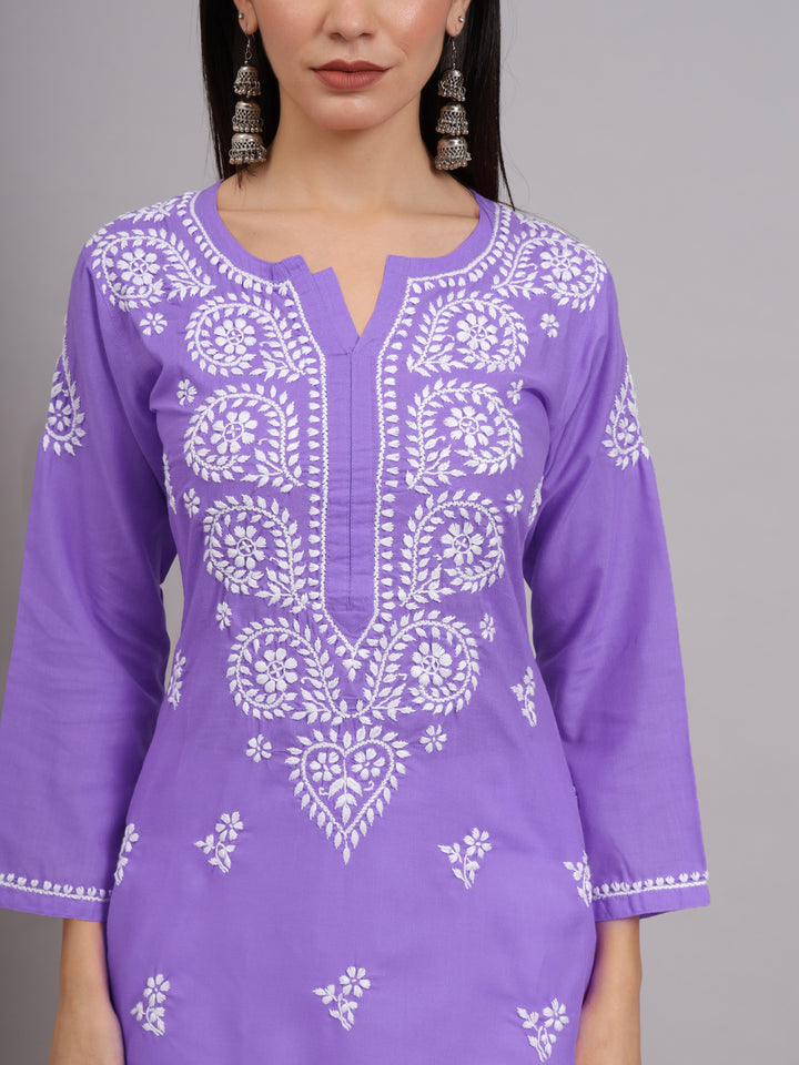 Women Hand Embroidered Lucknowi Chikankari Cotton Ethnic Motifs Kurta PC3997