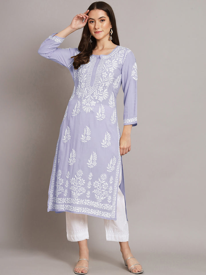 Women Hand Embroidered Chikankari Modal Straight Kurta- PC3659 Mauve
