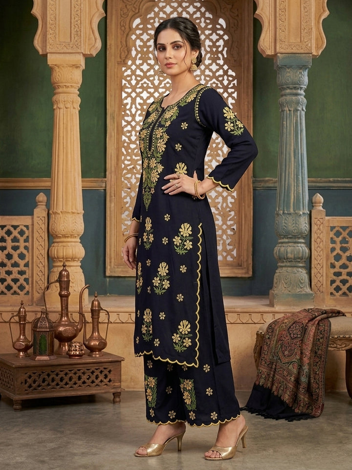 Women Hand Embroidered Chikankari Rayon Kurta Set With Cut Work PC4132KS Yellow