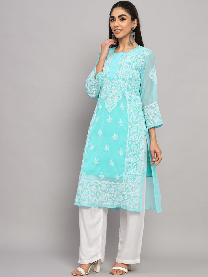 Hand Embroidered Chikankari Georgette straight Kurta With Matching Slip- PC3485