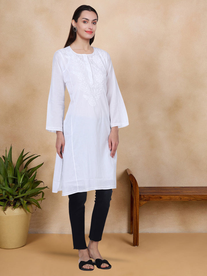 Hand Embroidered Chikankari Cotton Straight Kurta-NM125