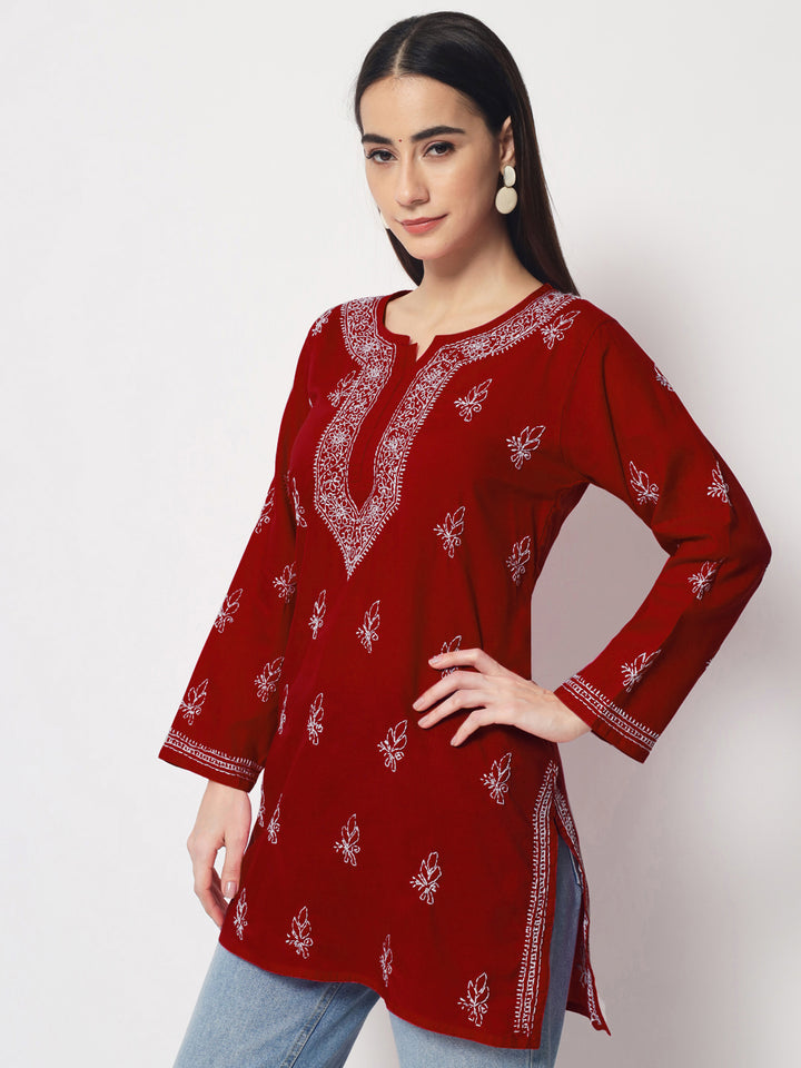 Women Hand Embroidered Chikankari Cotton Kurti PC3602