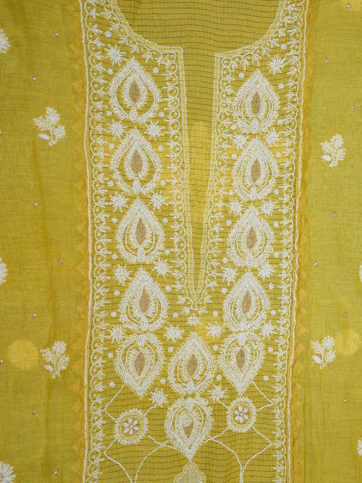 Women Hand Embroidered Chanderi Chikankari Dress Material PCSCA85201FS-YELLOW