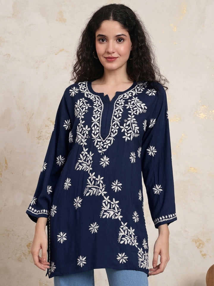 Women Hand Embroidered Chikankari Rayon Kurti PC4071 Olive