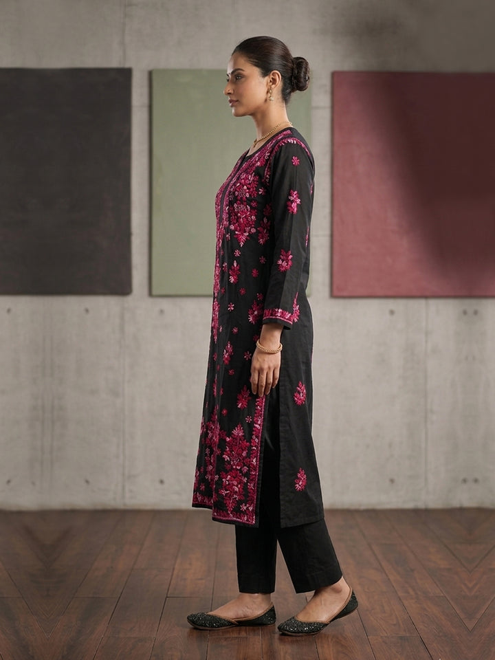 Hand Embroidered Chikankari Modal Straight Kurta PC4113 Magenta