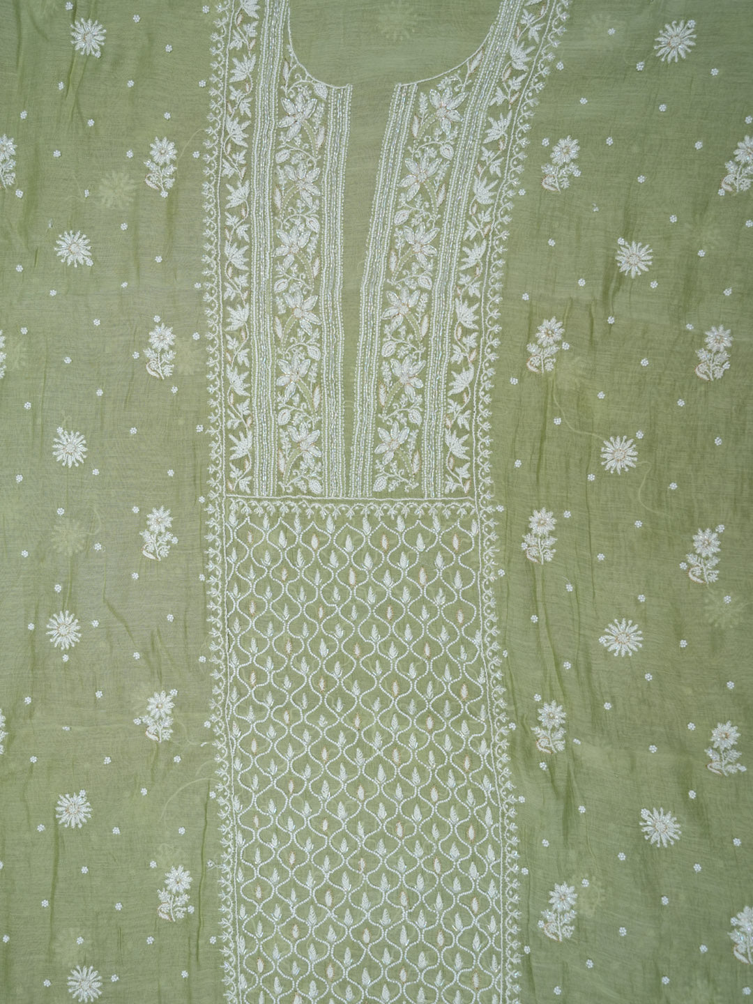 Women Hand Embroidered Chanderi Chikankari Dress Material PCSCA85203FS-PISTAGREEN