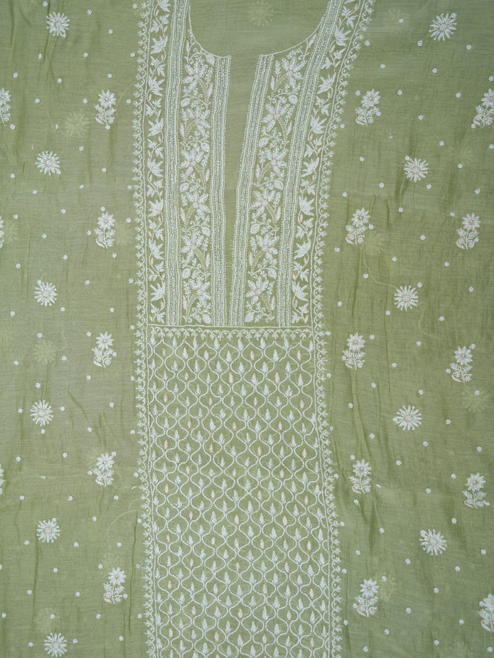 Women Hand Embroidered Chanderi Chikankari Dress Material PCSCA85203FS-PISTAGREEN