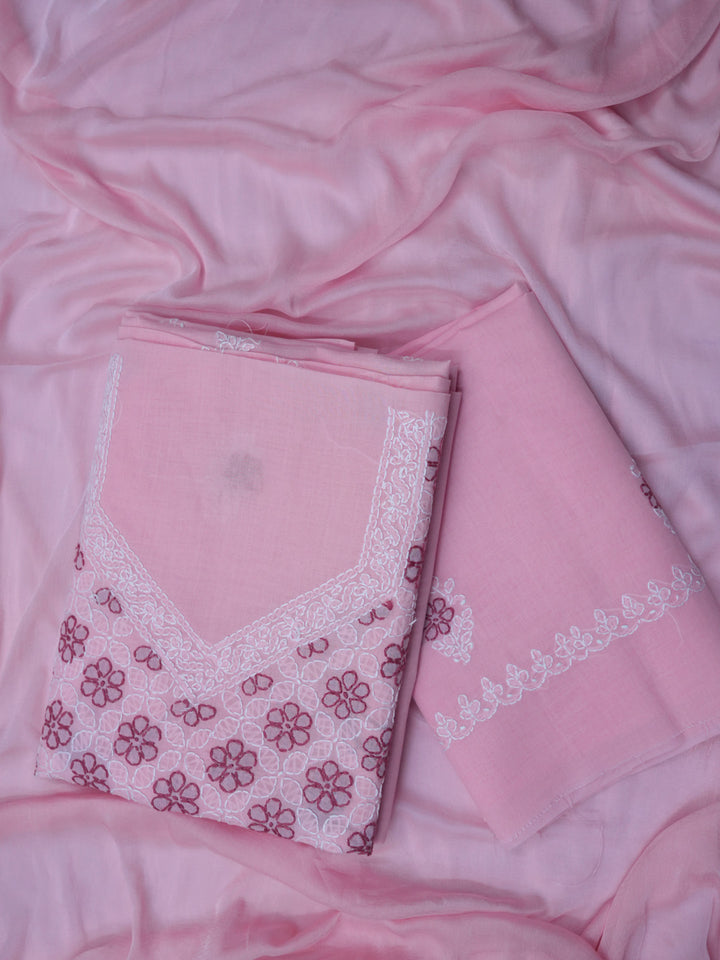 Women Hand Embroidered Chikankari Cotton Dressmaterial PCSCU00102FS-Pink