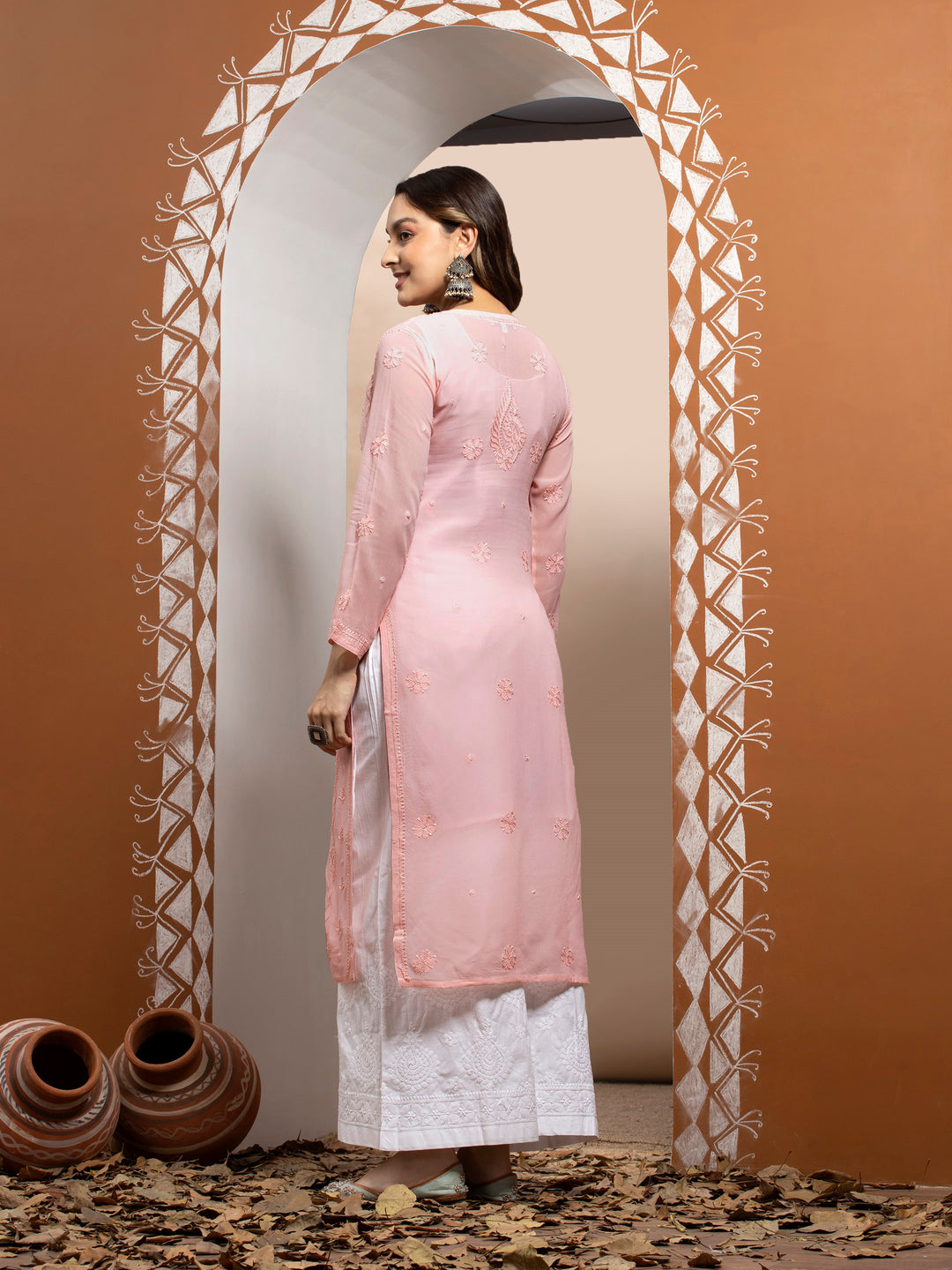 Hand Embroidered Chikankari Viscose Georgette Straight  Kurta- PC3640