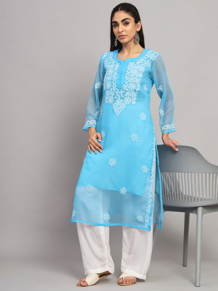 Hand Embroidered Chikankari Georgette straight Kurta- PC3609