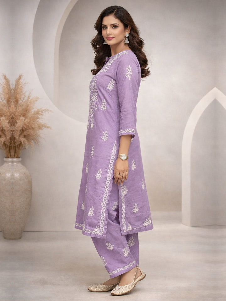 Women Hand Embroidered Chikankari Cotton kurta set PC4107KS Mauve