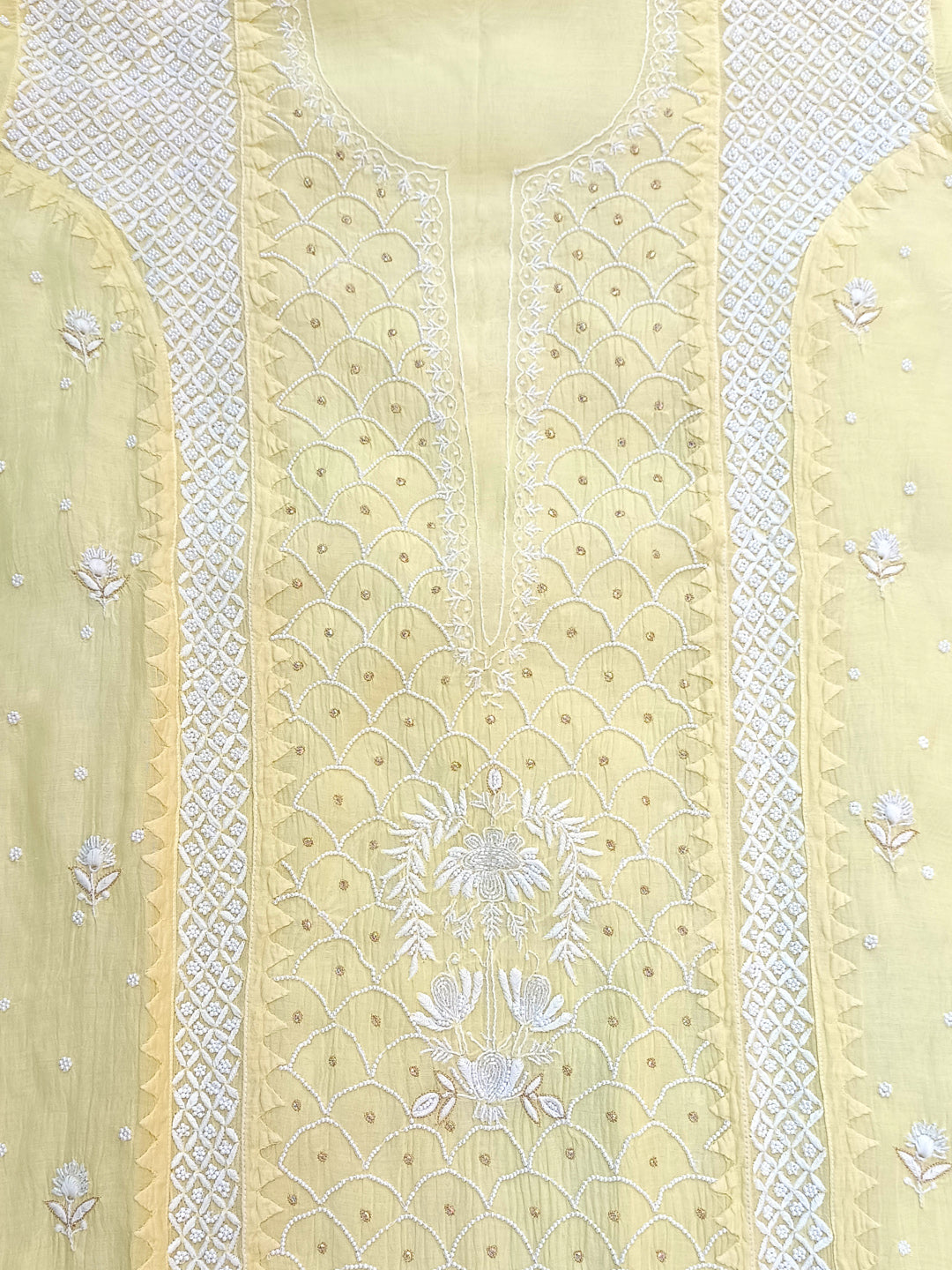 Women Hand Embroidered Chanderi Chikankari Dress Material PCSCA85201FS-YELLOW