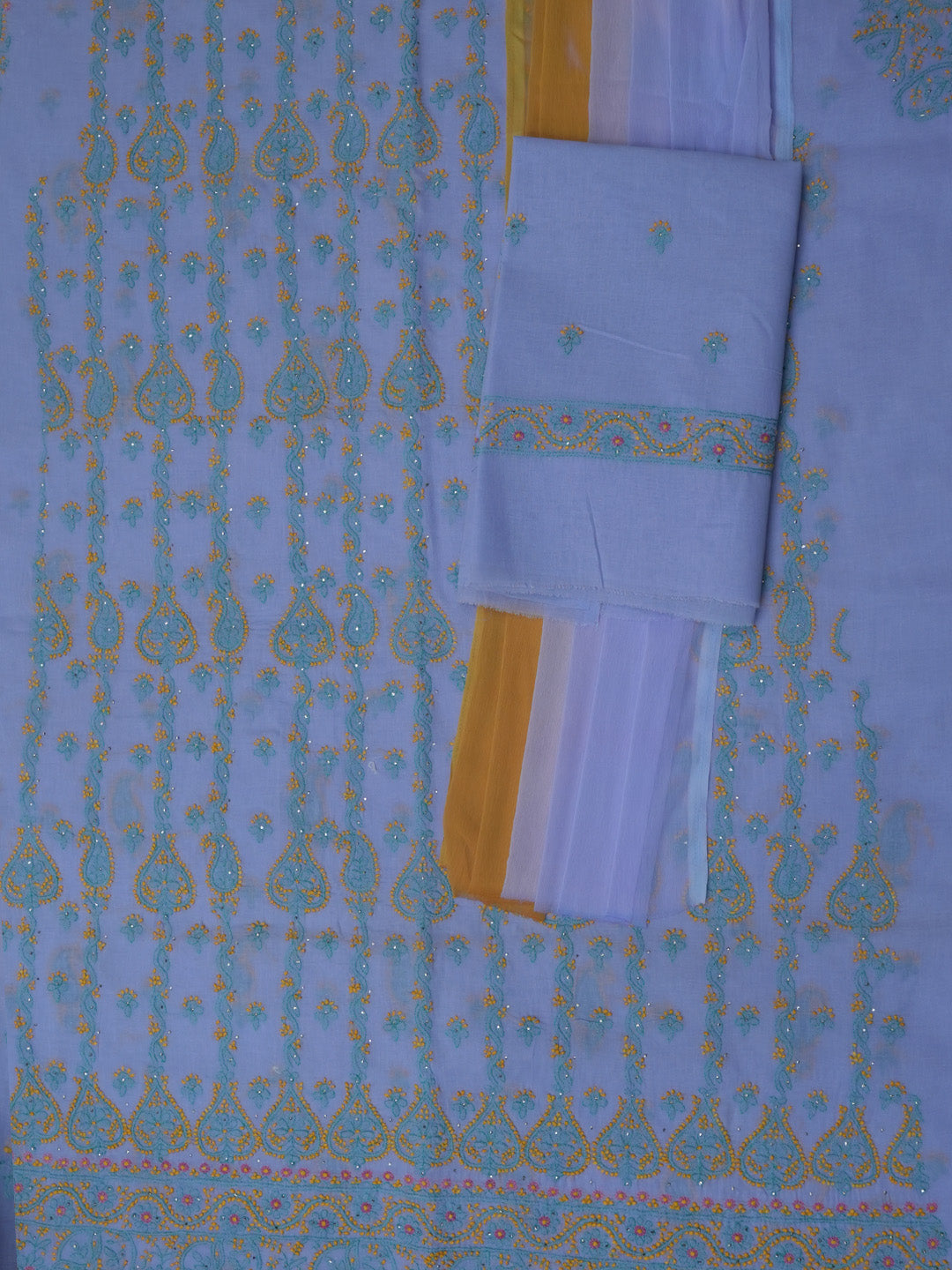 Women Hand Embroidered Chikankari Cotton Dressmaterial PC4120-LAVENDER28