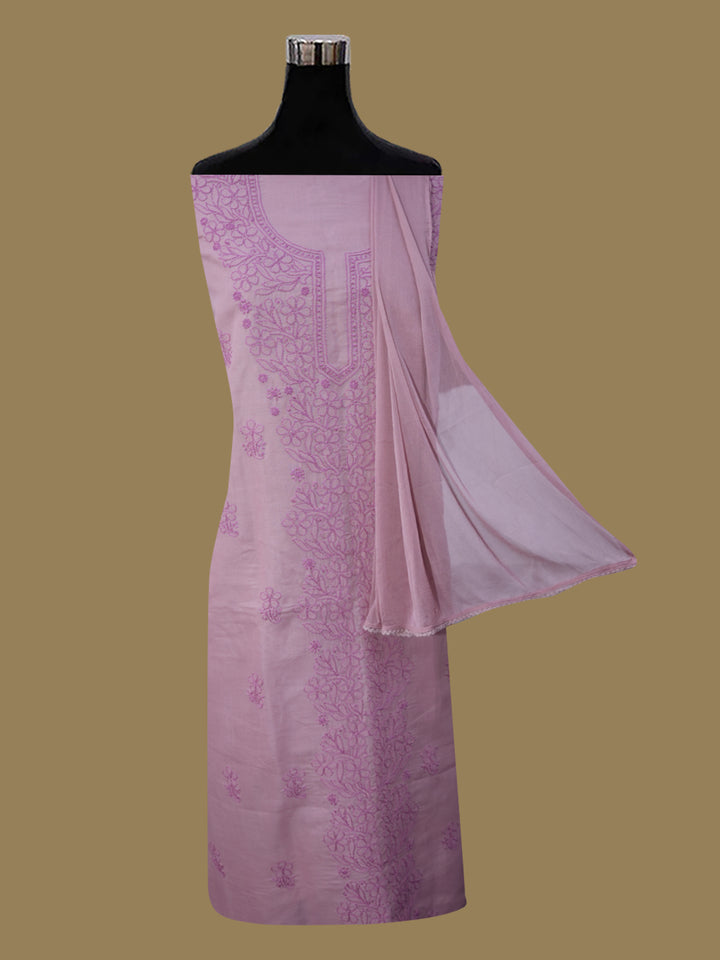 Women Hand Embroidered Cotton Chikankari Dress MaterialPCSCU00406FS-ONIONPINK