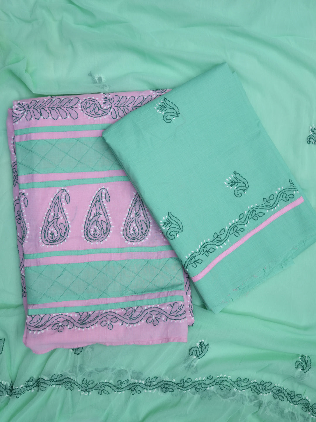 women hand embroidered chikankari cotton dressmaterial PC4120-BABYPINK10