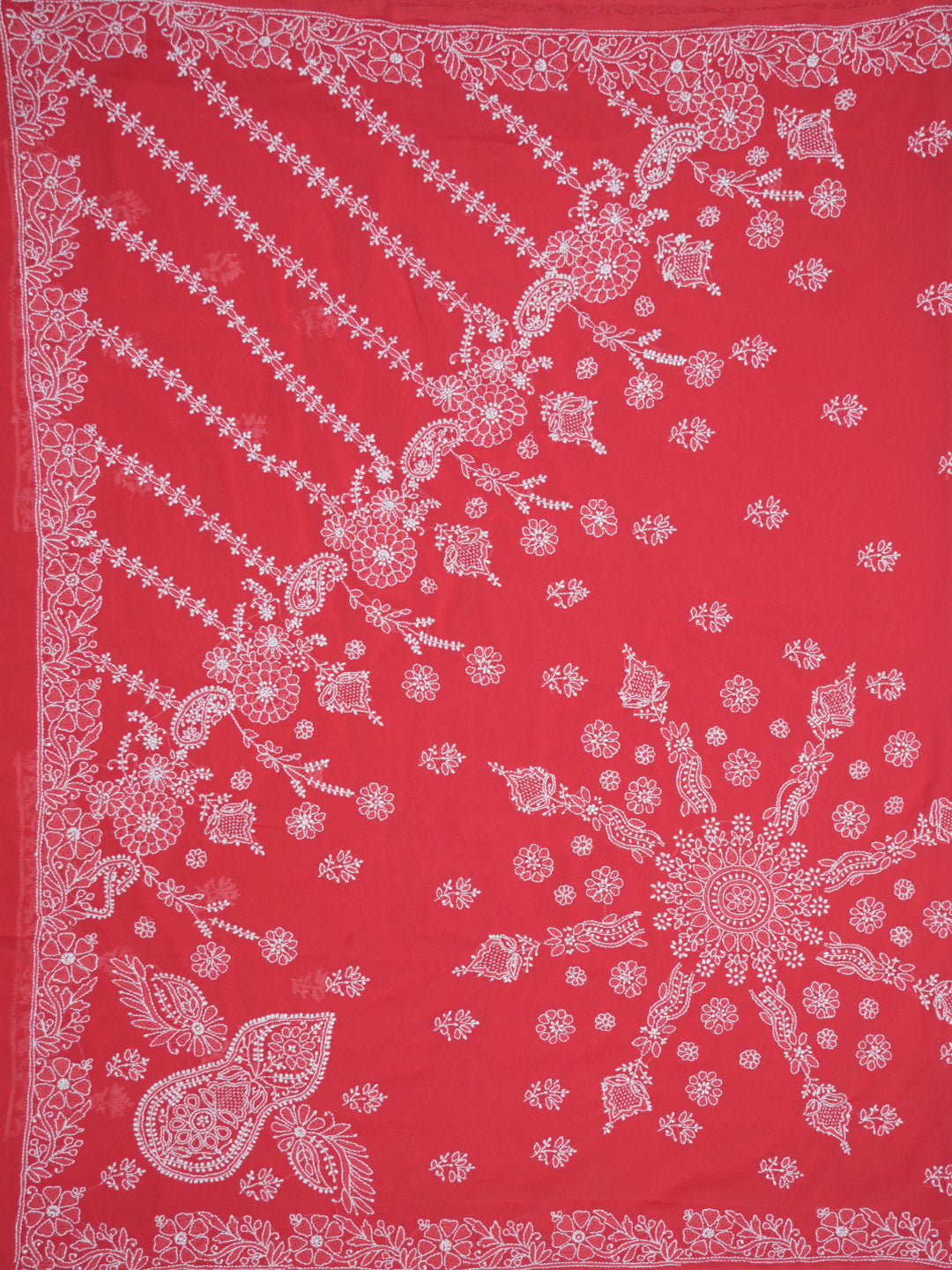 Hand Embroidered Chikankari Georgette Saree PCSAR04 Coral