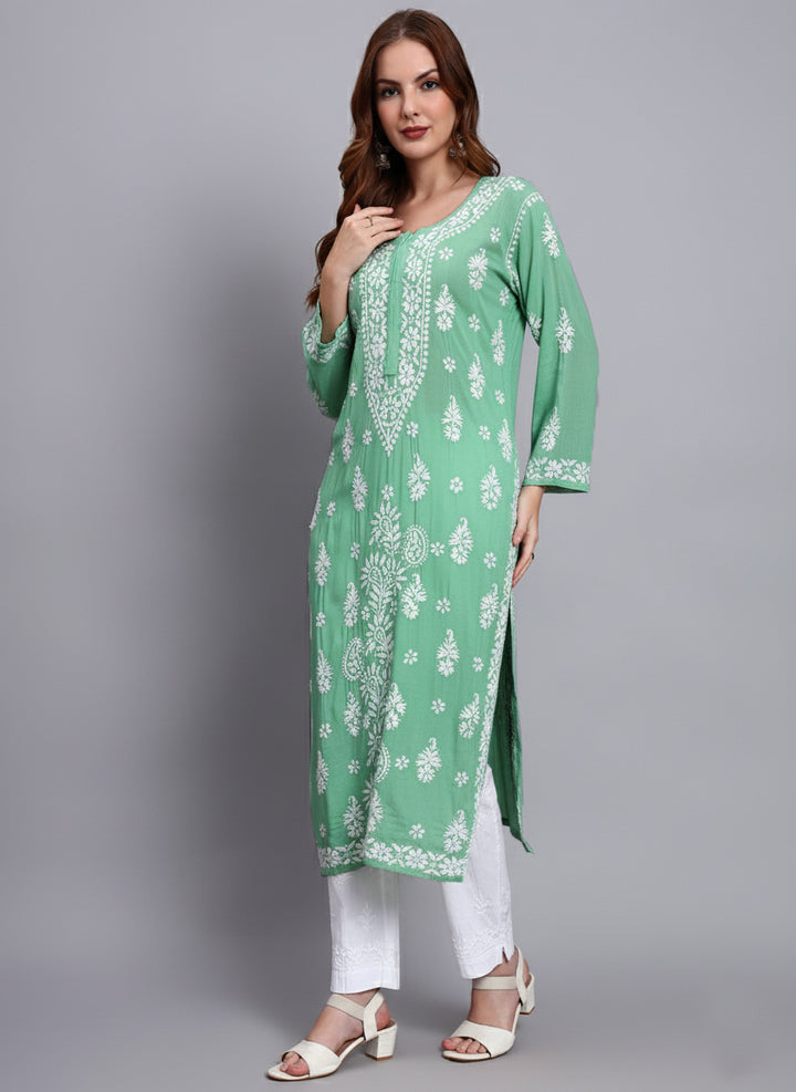 Hand Embroidered Chikankari Modal Straight Kurta- PC4042