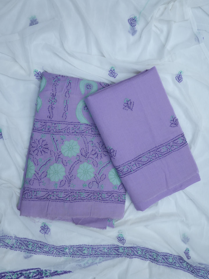 women hand embroidered chikankari cotton dressmaterial PC4120-MAUVE20