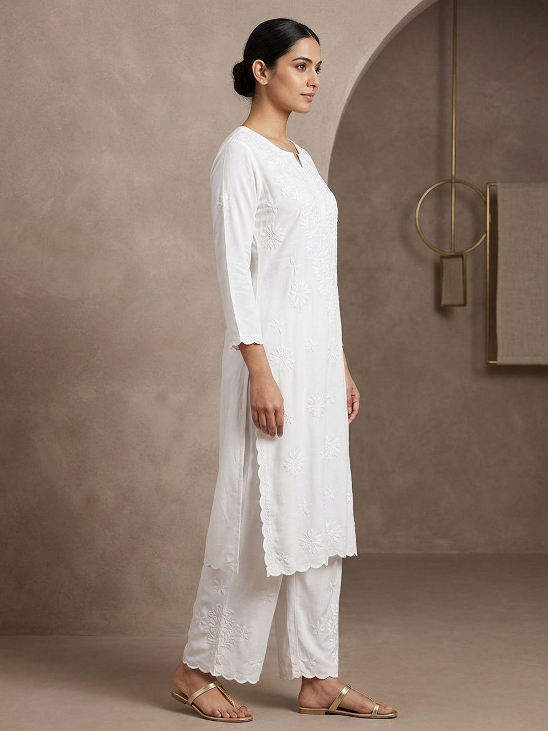 Women Hand Embroidered Chikankari Rayon Kurta Set With Cut Work PC4132KS White
