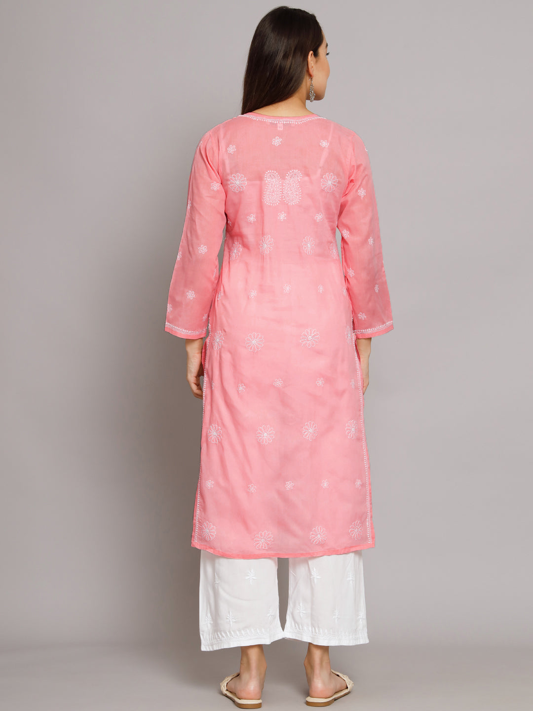 Hand Embroidered Chikankari Cotton Straight Kurta- PC3495