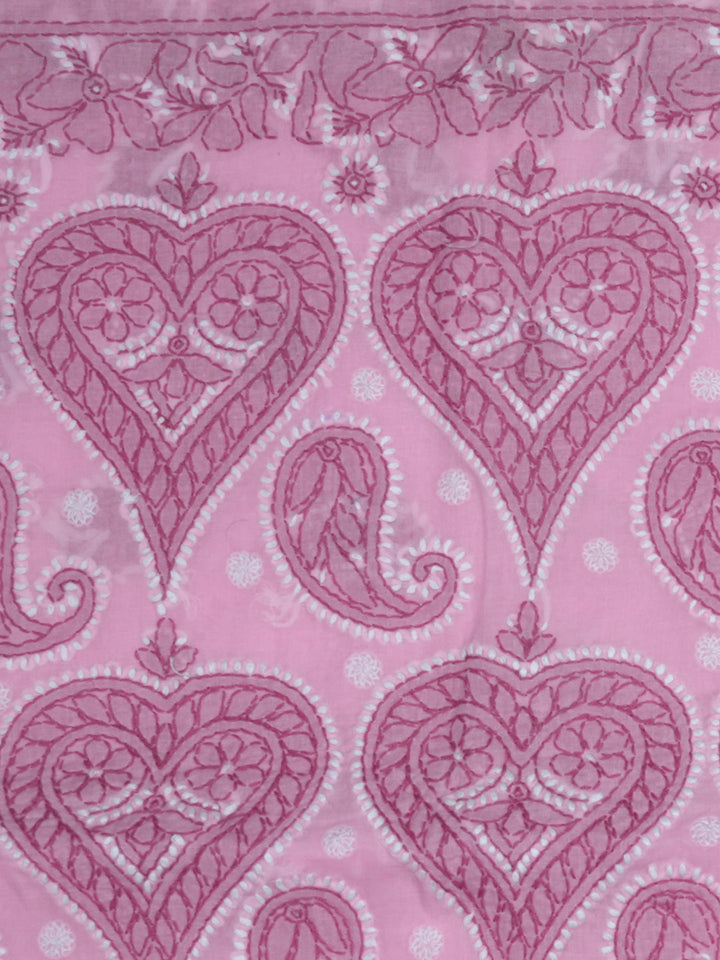 Hand Embroidered Chikankari Cotton Saree PCSAR01 Babypink