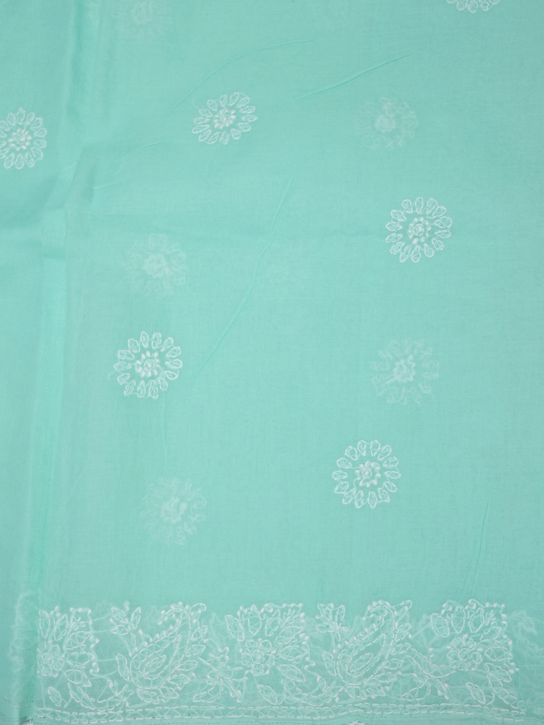 Hand Embroidered Chikankari Cotton Saree PCSAR02 Seagreen