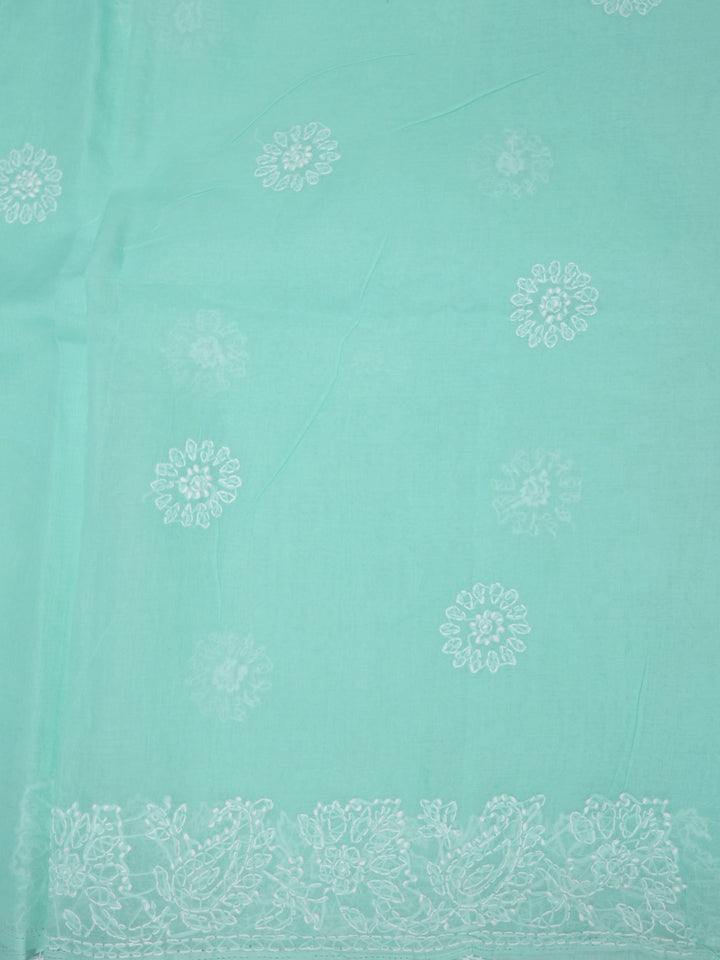 Hand Embroidered Chikankari Cotton Saree PCSAR02 Seagreen