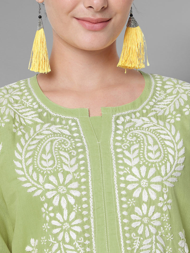 Hand Embroidered Chikankari Cotton Straight Kurta-PC3561