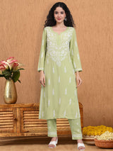 Green Chikankari Modal Kurta Set – Classic Style