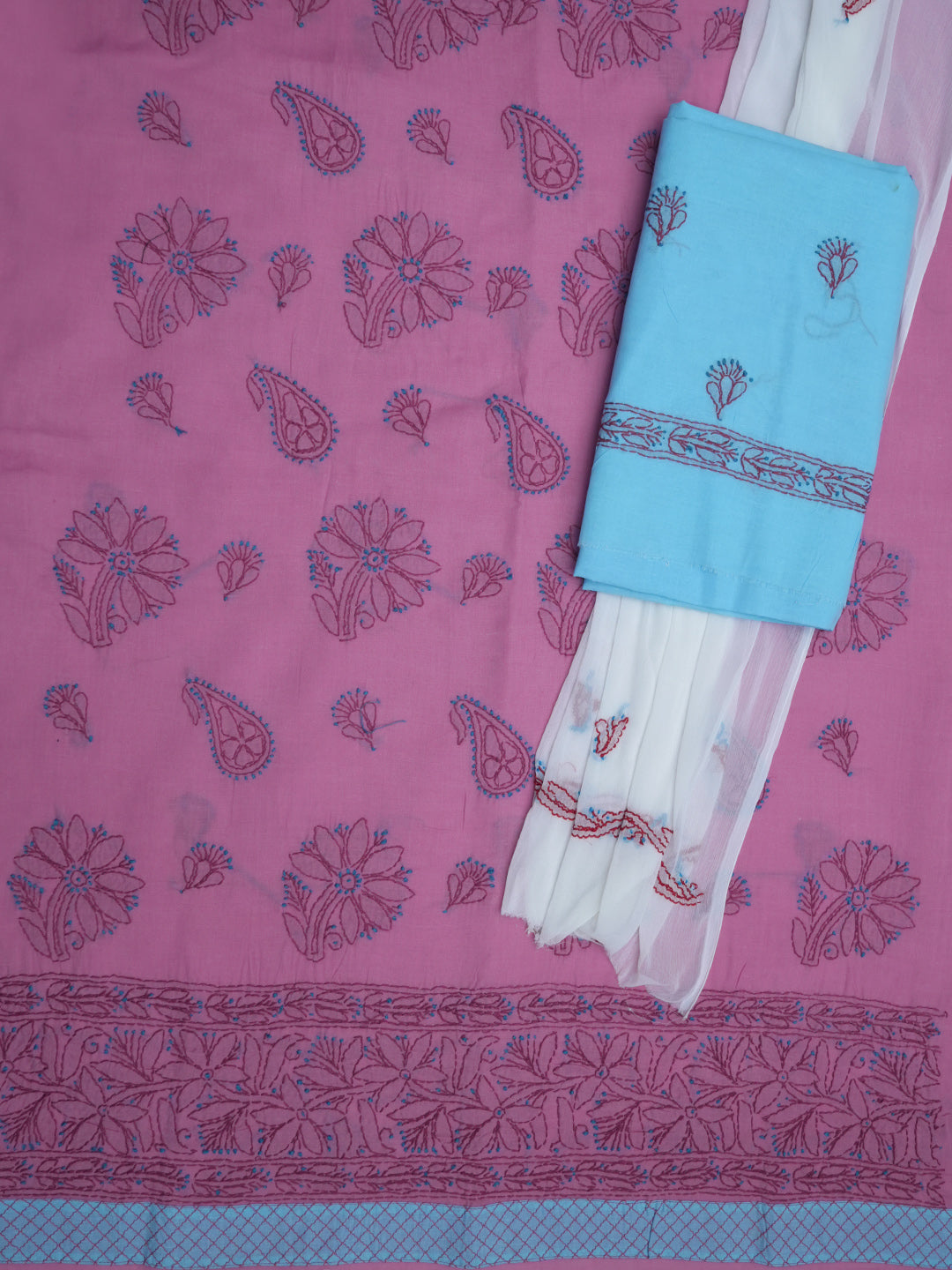 women hand embroidered chikankari cotton dressmaterial PC4120-PINK15