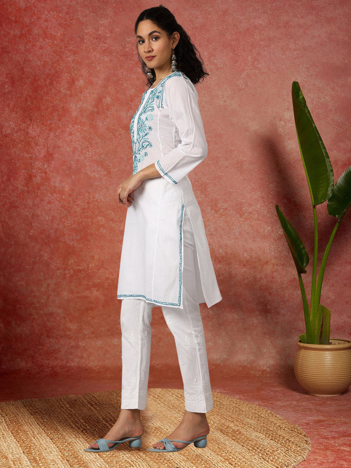 Hand Embroidered Chikankari Cotton Straight Kurta-NM125