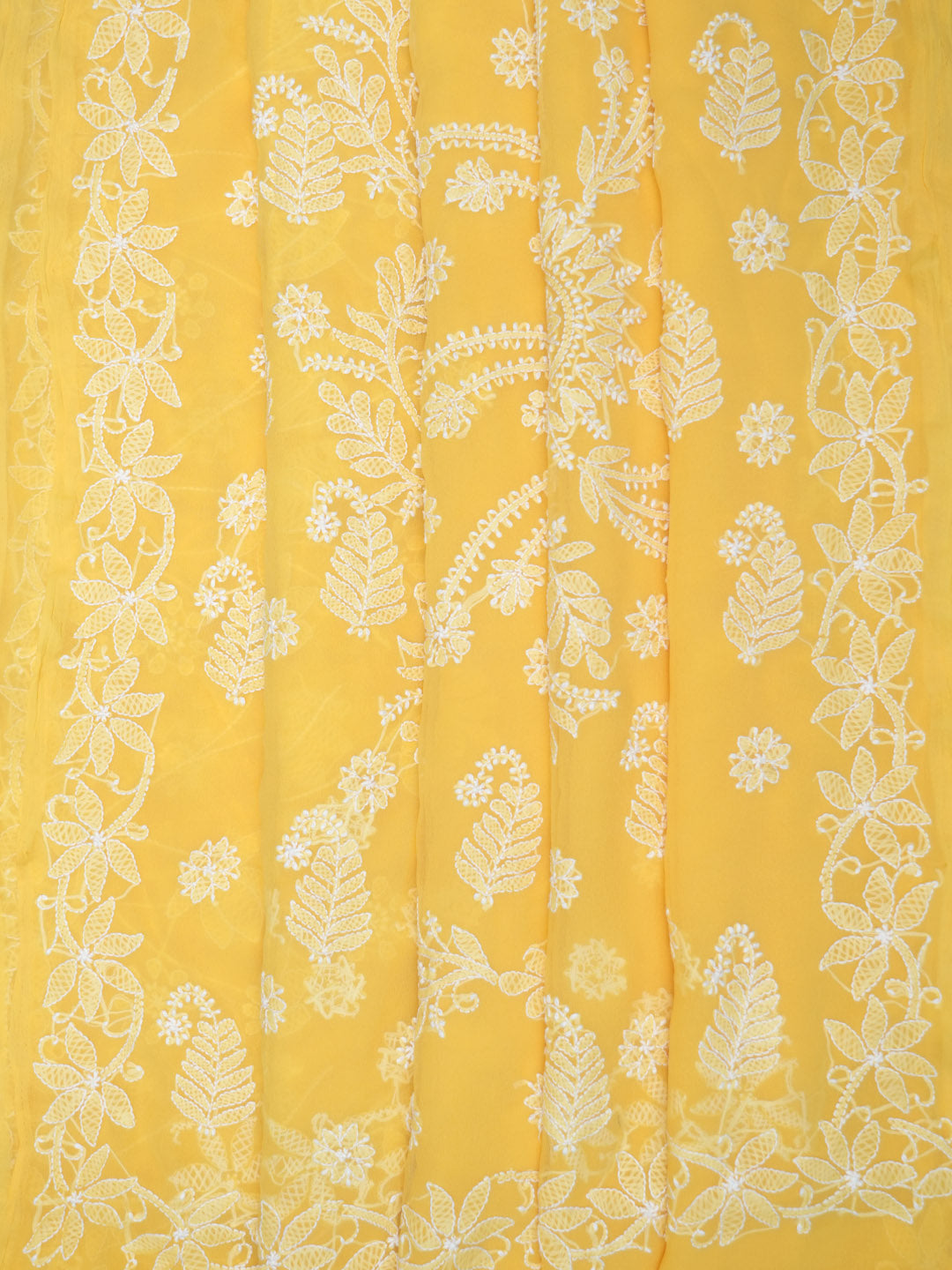 Hand Embroidered Chikankari Georgette Saree PCSAR03 Yellow