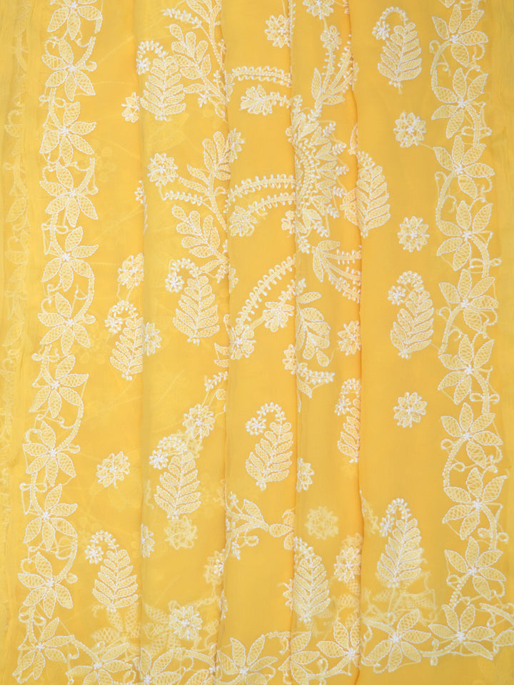 Hand Embroidered Chikankari Georgette Saree PCSAR03 Yellow