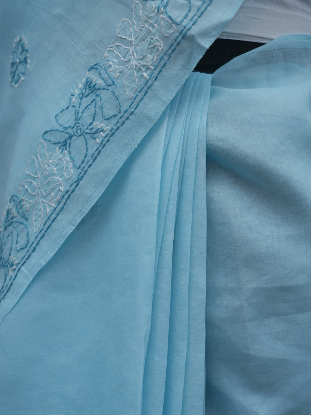 Hand Embroidered Chikankari Cotton Saree PCSAR01 Blue
