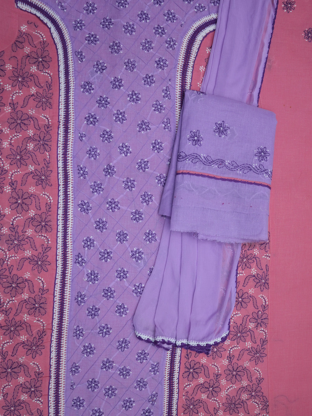 women hand embroidered chikankari cotton dressmaterial PC4120-MAUVE14