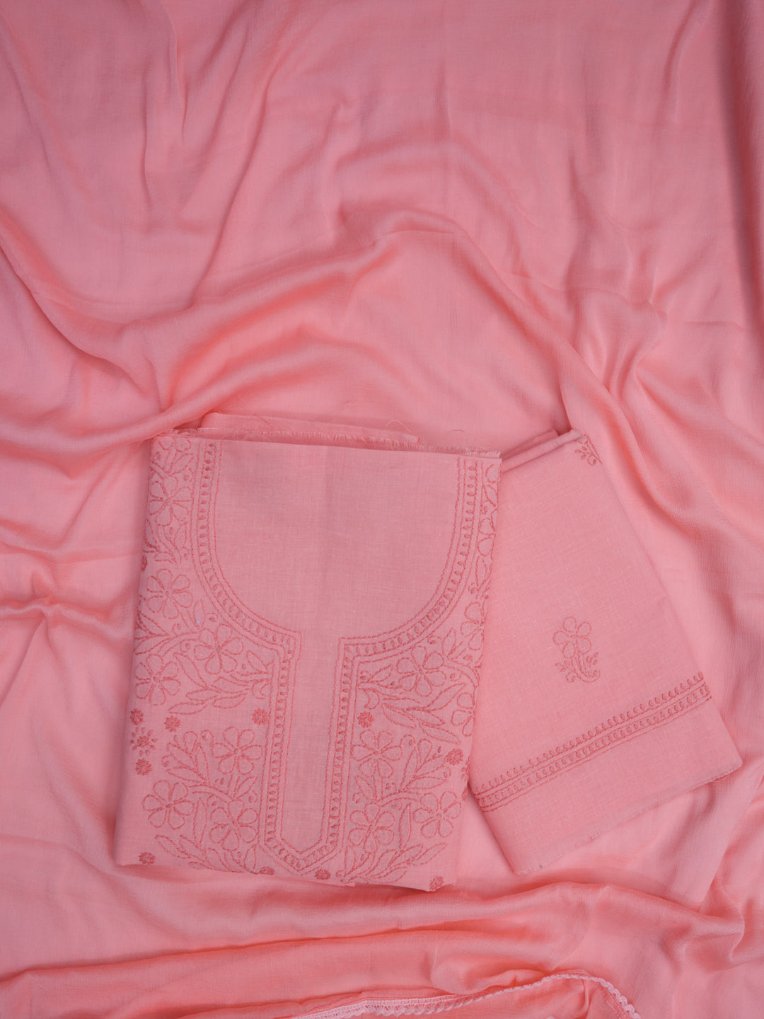 Women Hand Embroidered Chikankari Cotton DressMaterial PCSCU00406FS-DARKPEACH