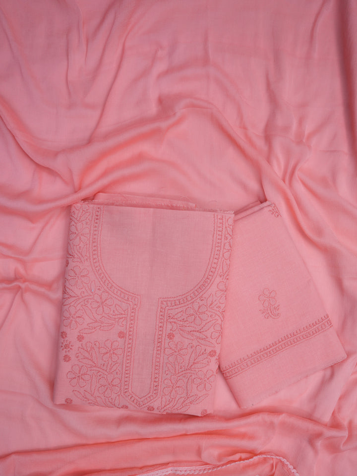 Women Hand Embroidered Chikankari Cotton DressMaterial PCSCU00406FS-DARKPEACH