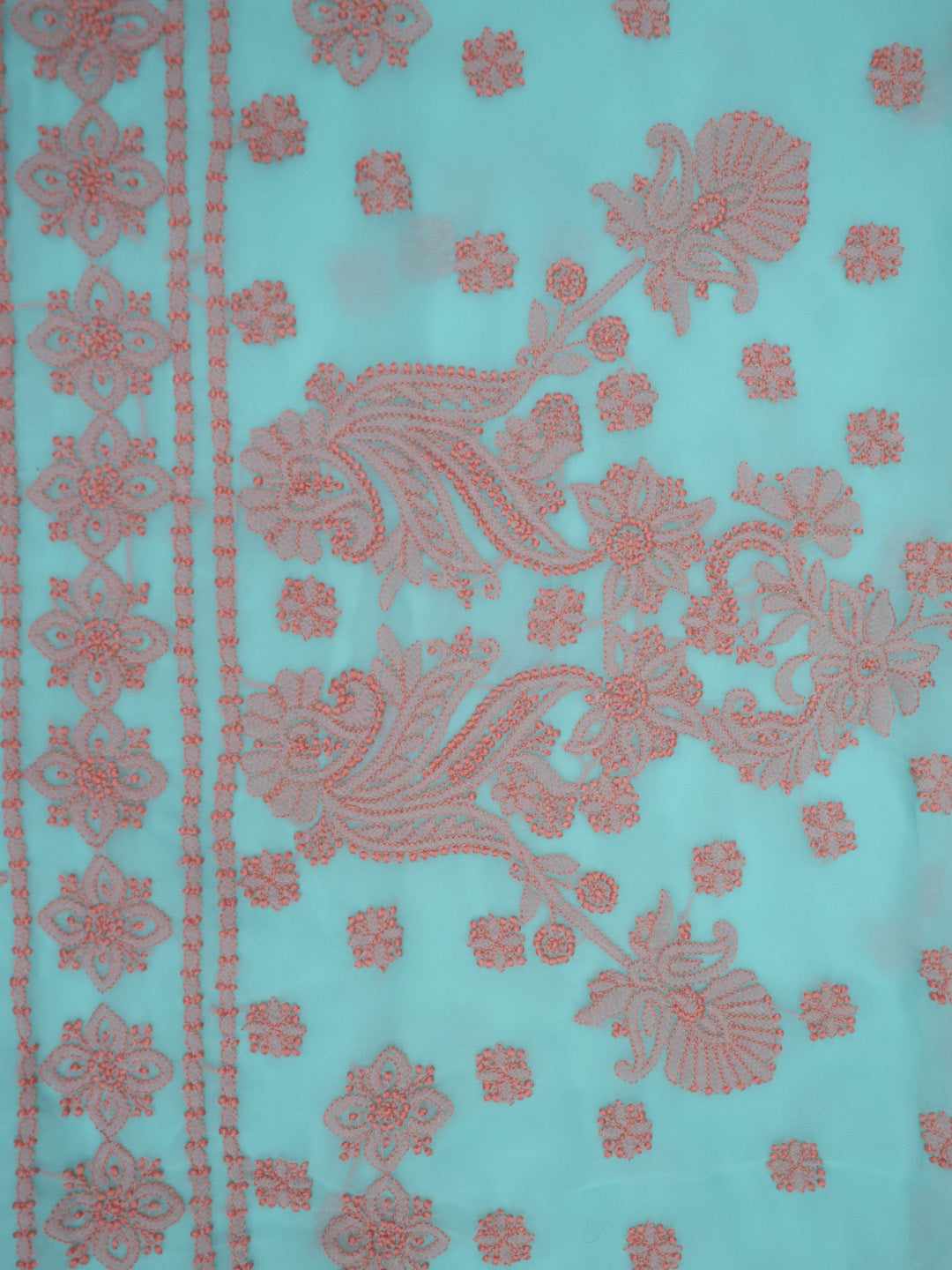 Hand Embroidered Chikankari Georgette Saree PCSAR03 Seagreen