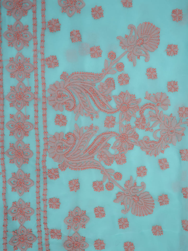 Hand Embroidered Chikankari Georgette Saree PCSAR03 Seagreen