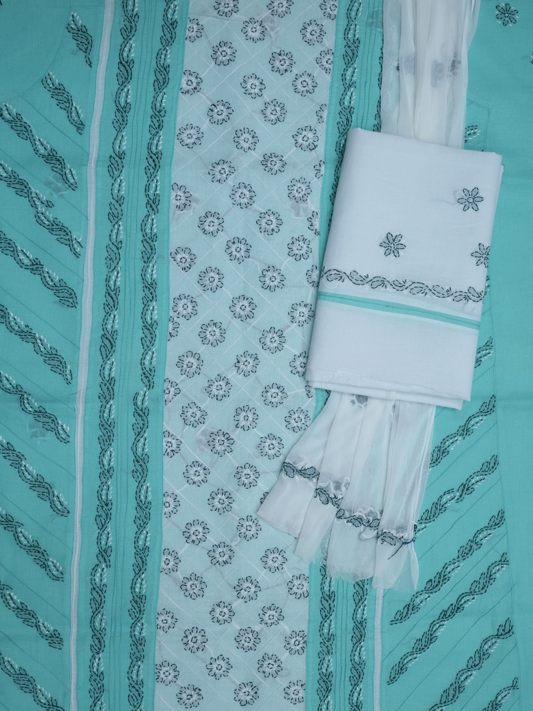 women hand embroidered chikankari cotton dressmaterial PC4120-LIGHTSEAGREEN25