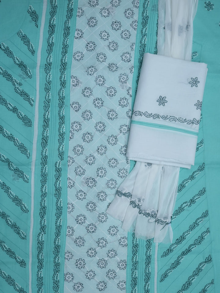 women hand embroidered chikankari cotton dressmaterial PC4120-LIGHTSEAGREEN25