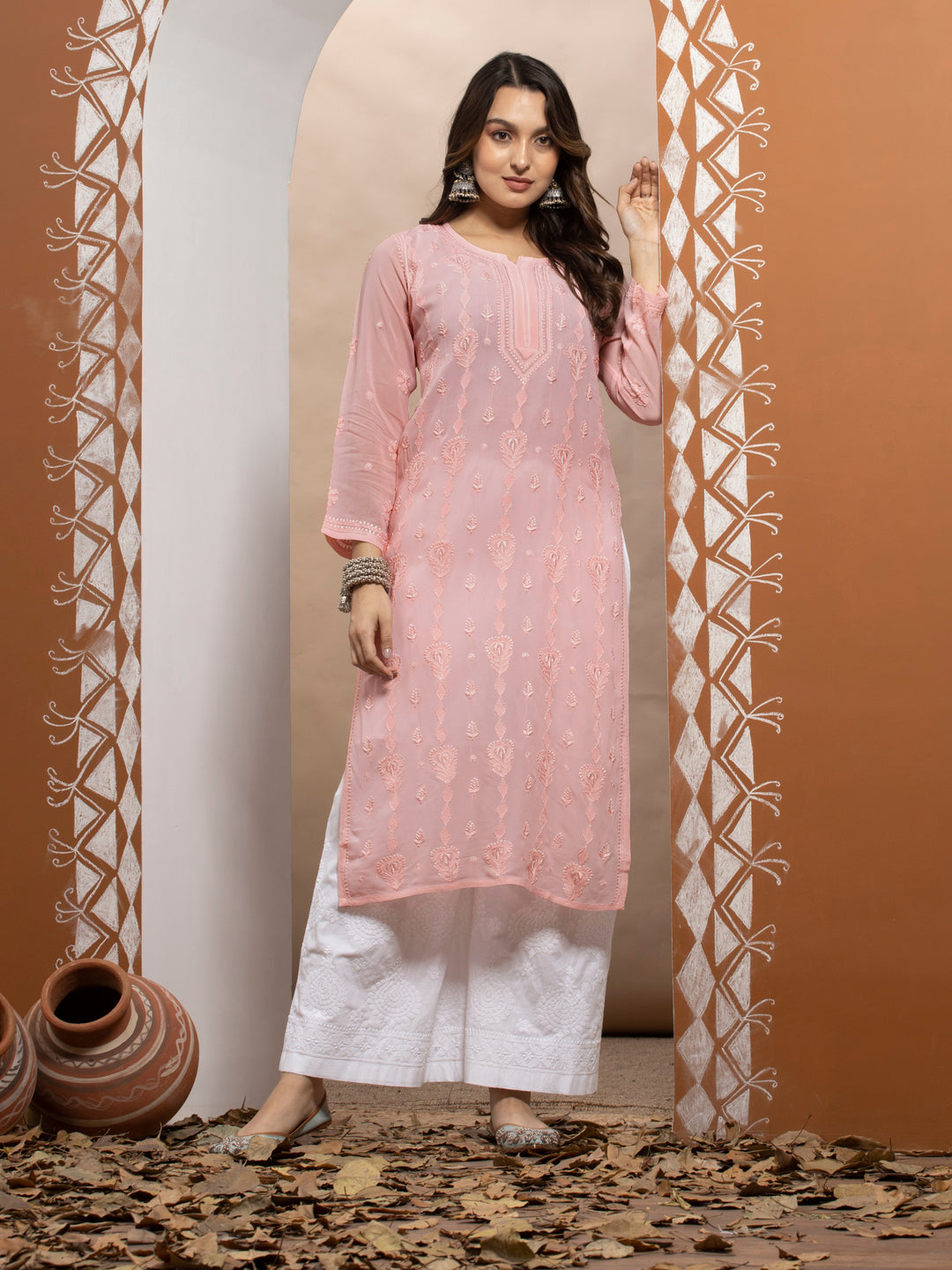 Hand Embroidered Chikankari Viscose Georgette Straight  Kurta- PC3640