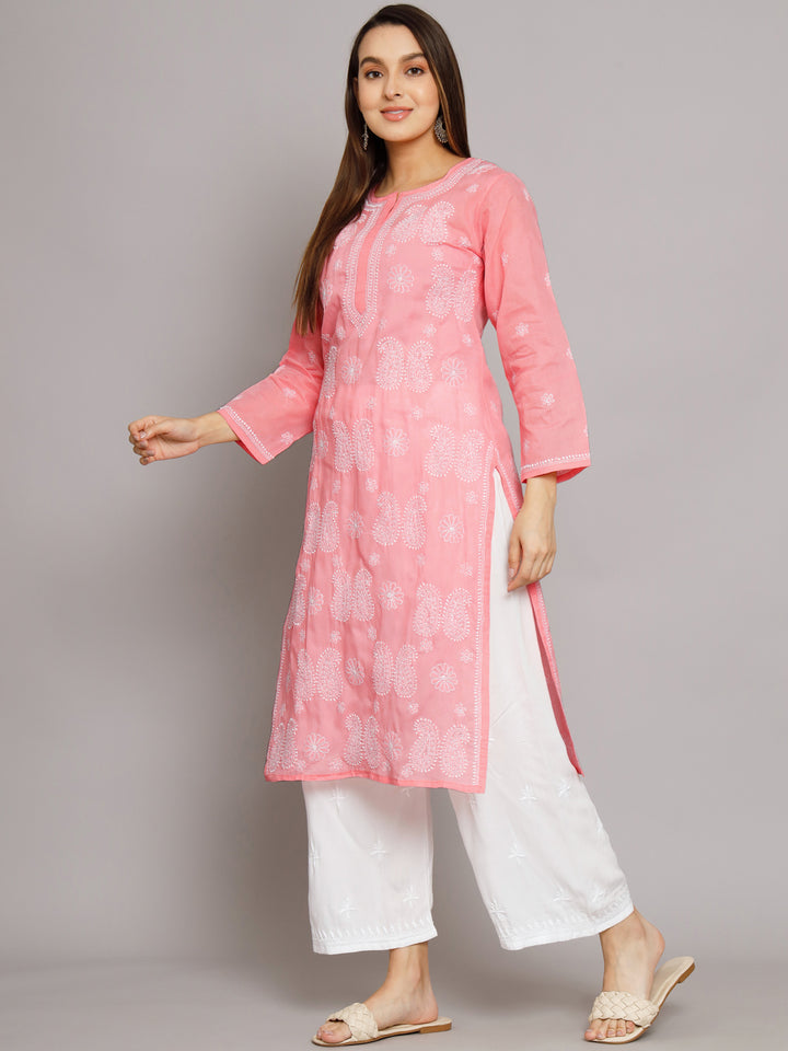 Hand Embroidered Chikankari Cotton Straight Kurta- PC3495