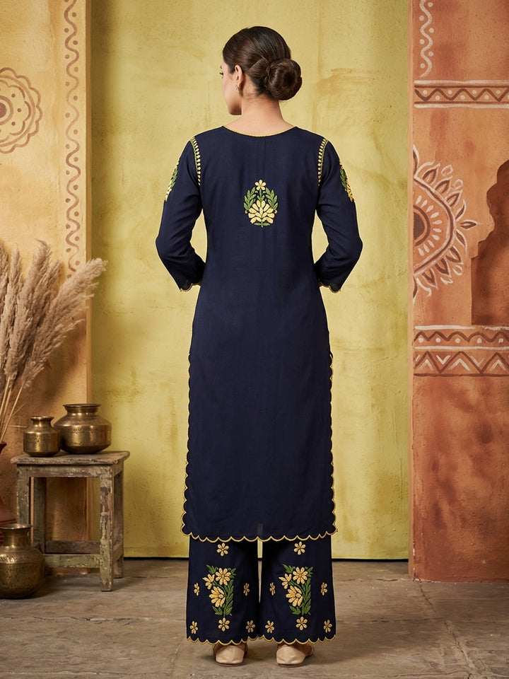 Women Hand Embroidered Chikankari Rayon Kurta Set With Cut Work PC4132KS Yellow